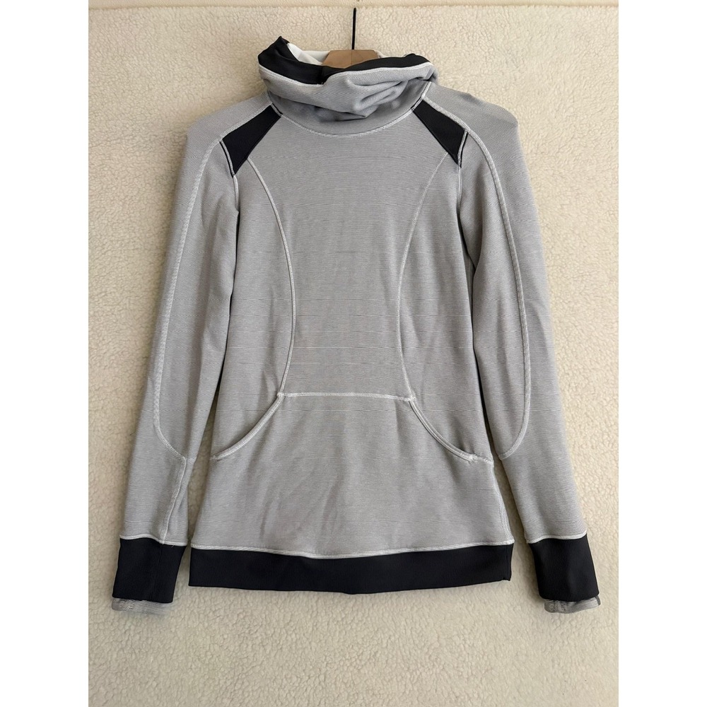 Lululemon Hoodie Womens 6 Gray Base Runner Striped‎ Cowl Neck Pullover